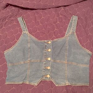 Blue denim cropped vest top